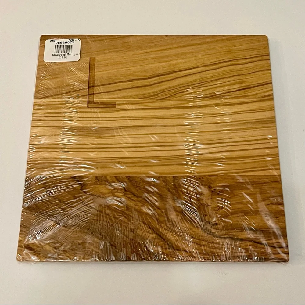 Letter L Monogram Olive Wood Cheese Board 8” x 8”